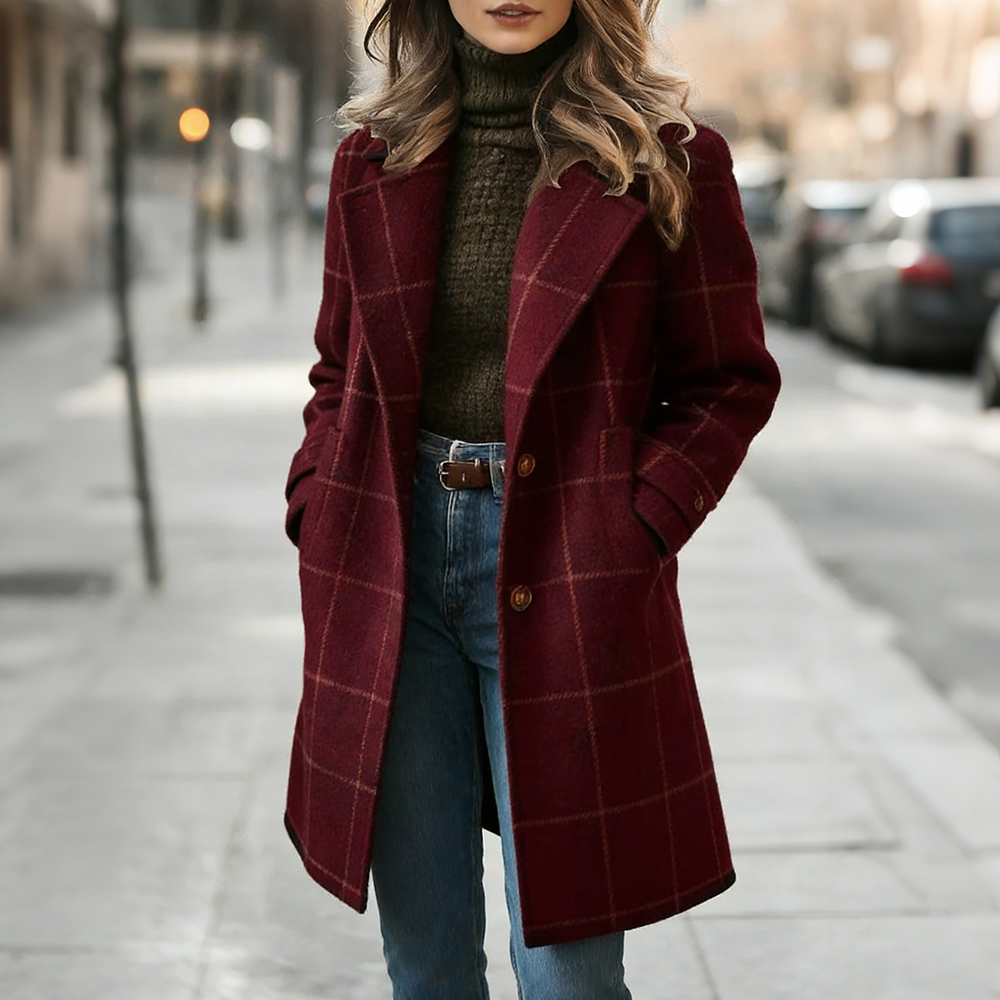 Classy Retro Plaid Lapel Wool Coat-elviree