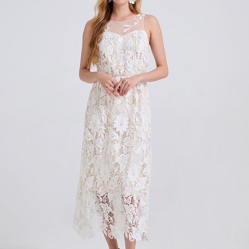 Women's Embroidered Floral Lace Dress-elviree