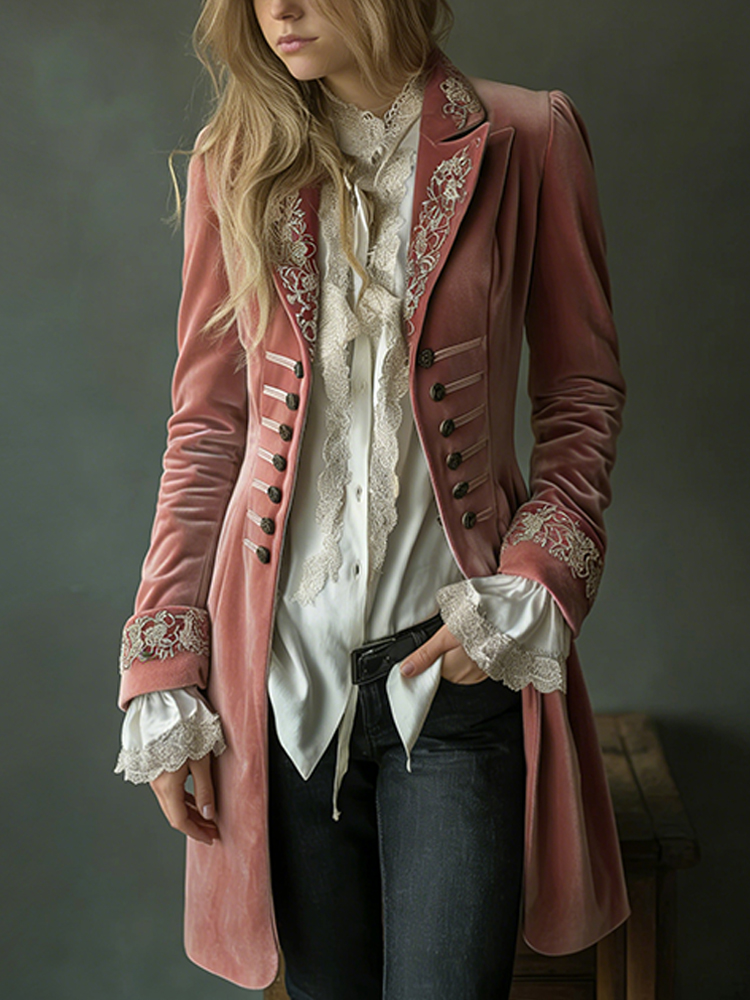 Women's Retro Patchwork Lace Velvet Coat-elviree