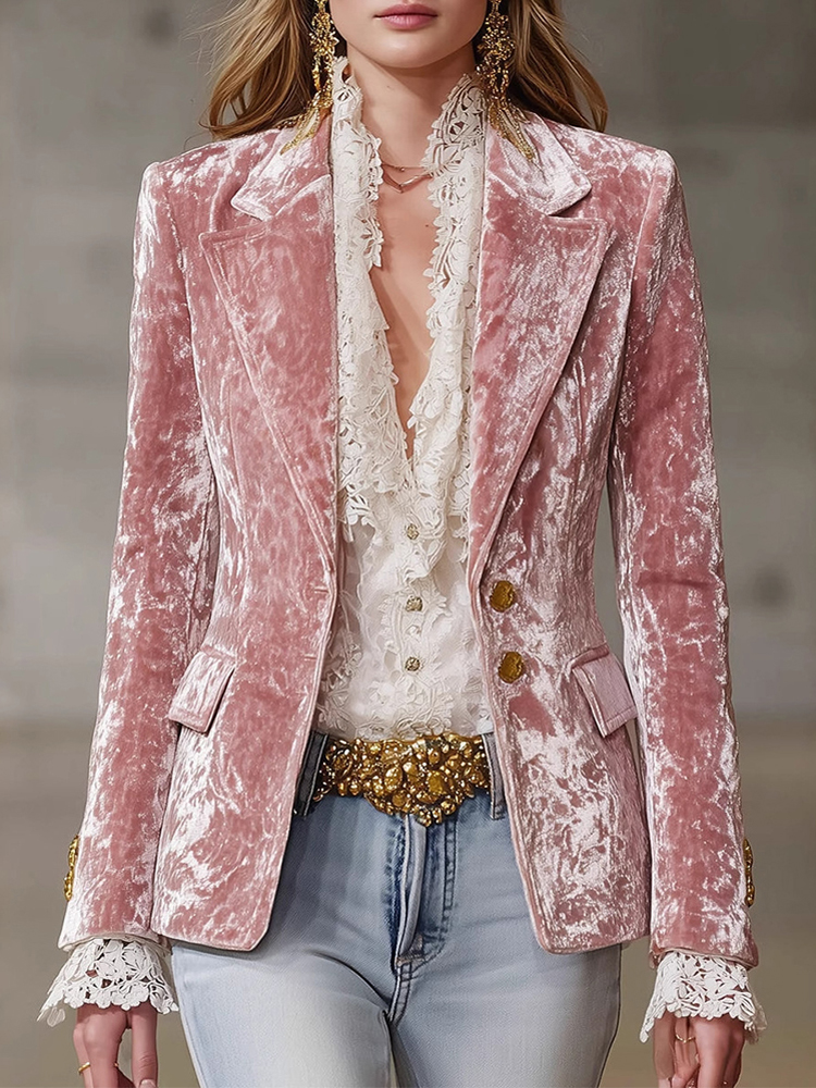 Retro Classy Slim Fit Velvet Suit Jacket-elviree
