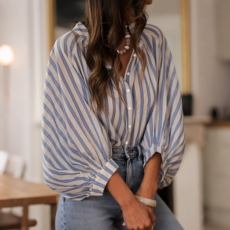 Women's Elegant Stripes Cotton And Linen Top-elviree