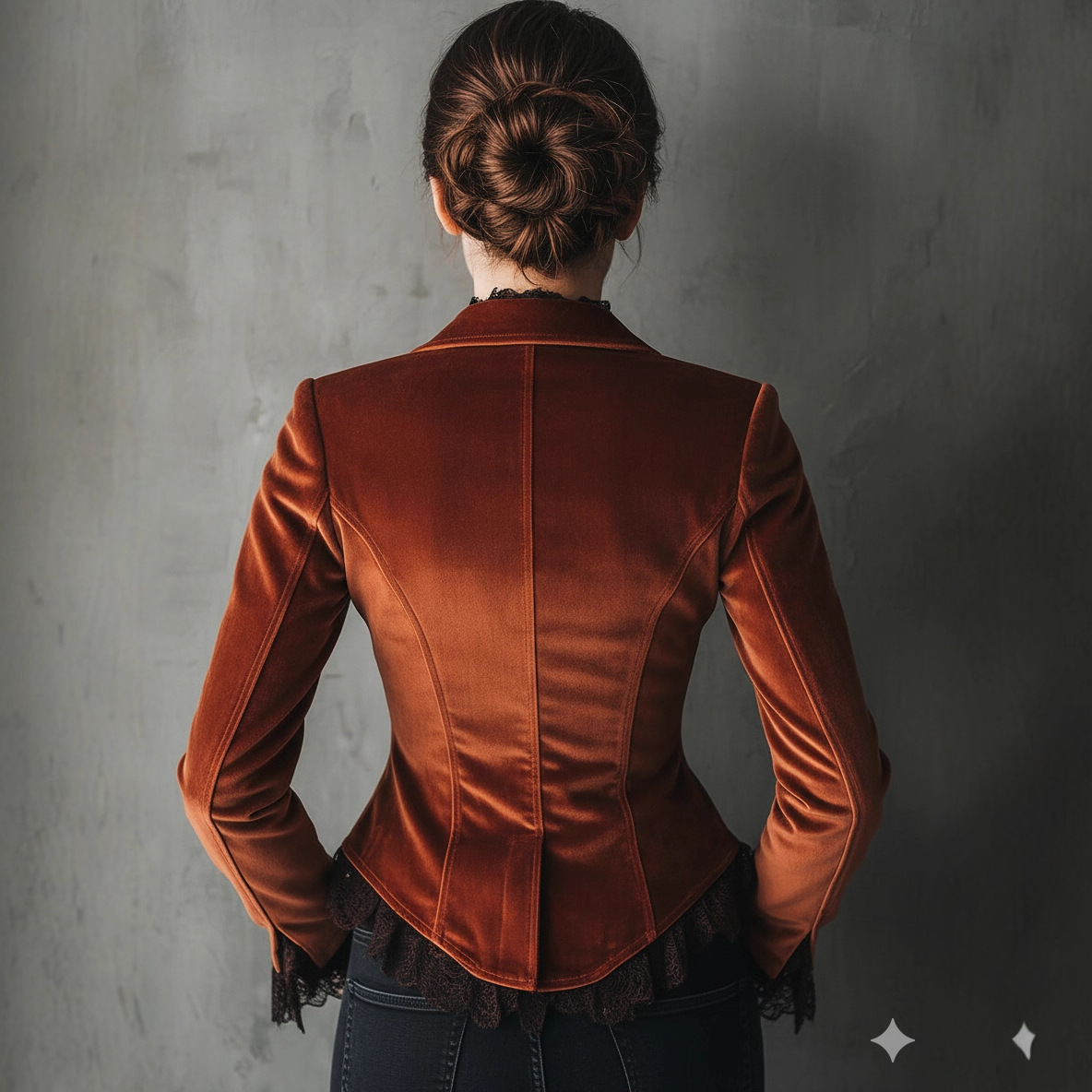 Western-style V-neck Fall/winter Velvet Patchwork Lace Jacket-elviree