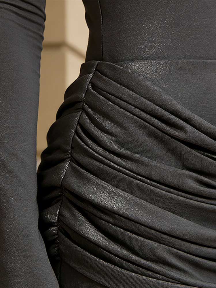 Pure Color Pleated Wrap Around Dress-elviree