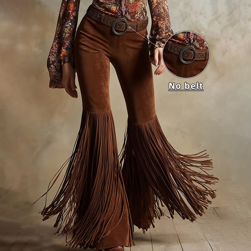 Vintage Western-style Tassel Suede Trousers-elviree