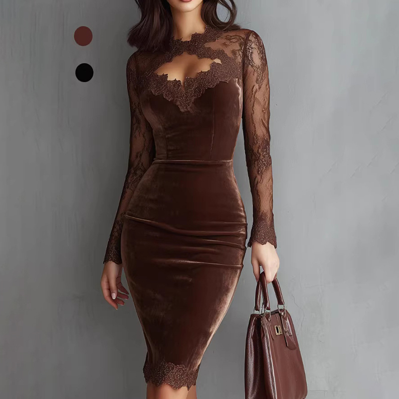 Women's Retro Elegance With Lace Trim Embroidered Dress-elviree