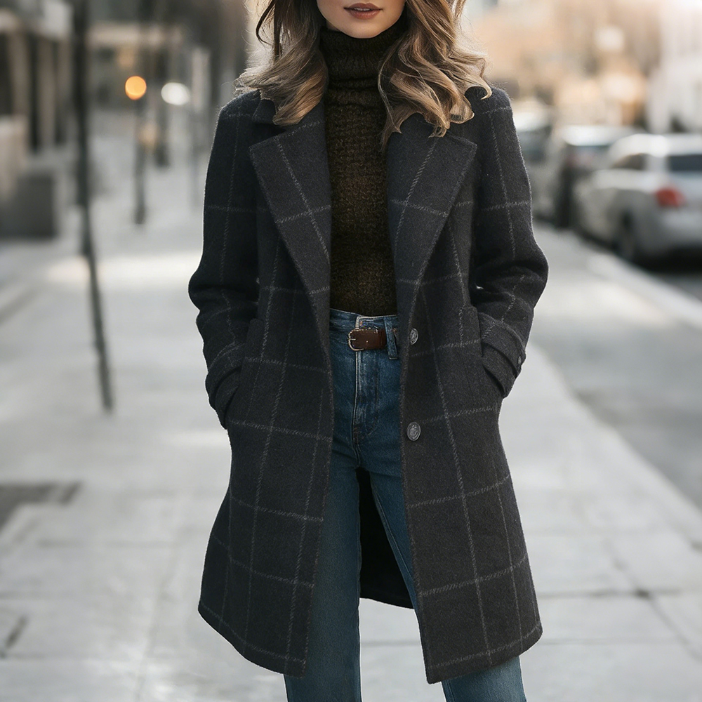 Classy Retro Plaid Lapel Wool Coat-elviree