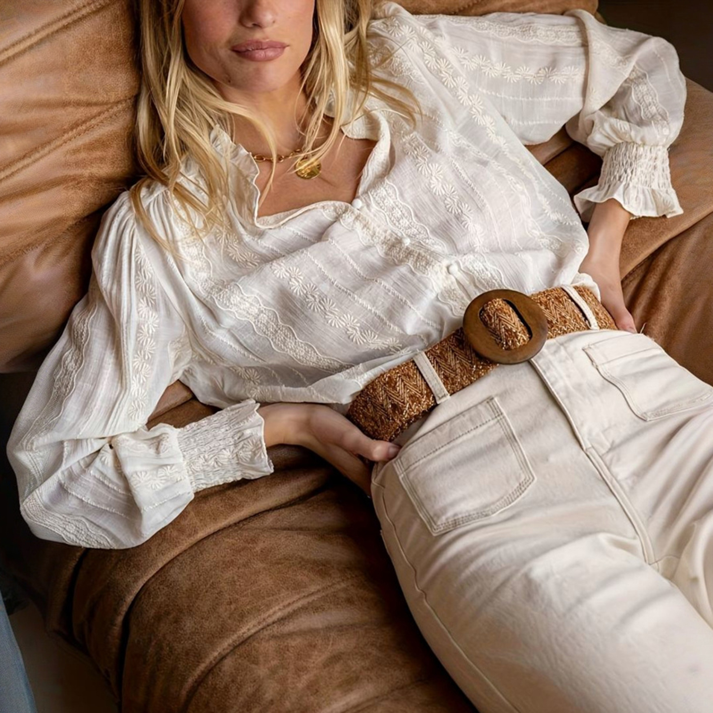 Women's Elegant  Lace Cotton And Linen Blouse-elviree