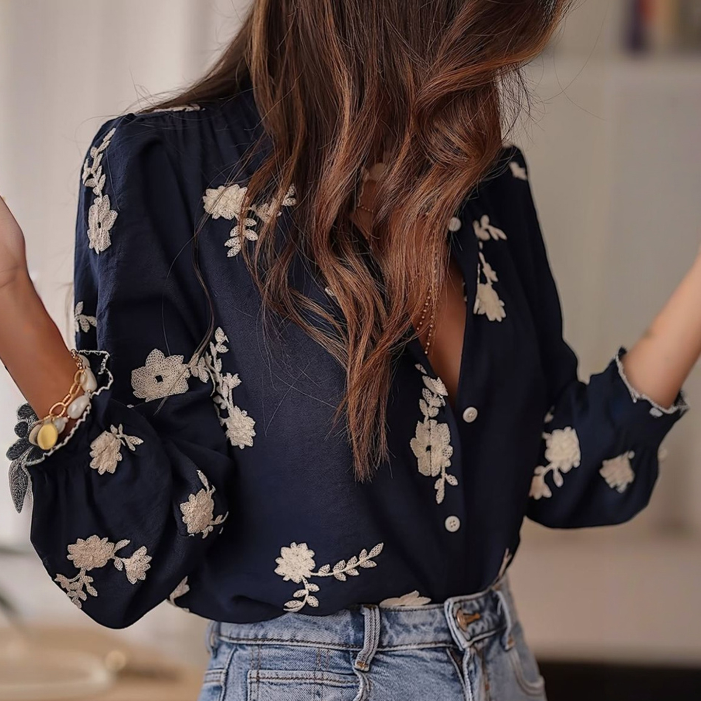 Women's Elegant Casual Floral Embroidered Cotton And Linen Blouse-elviree