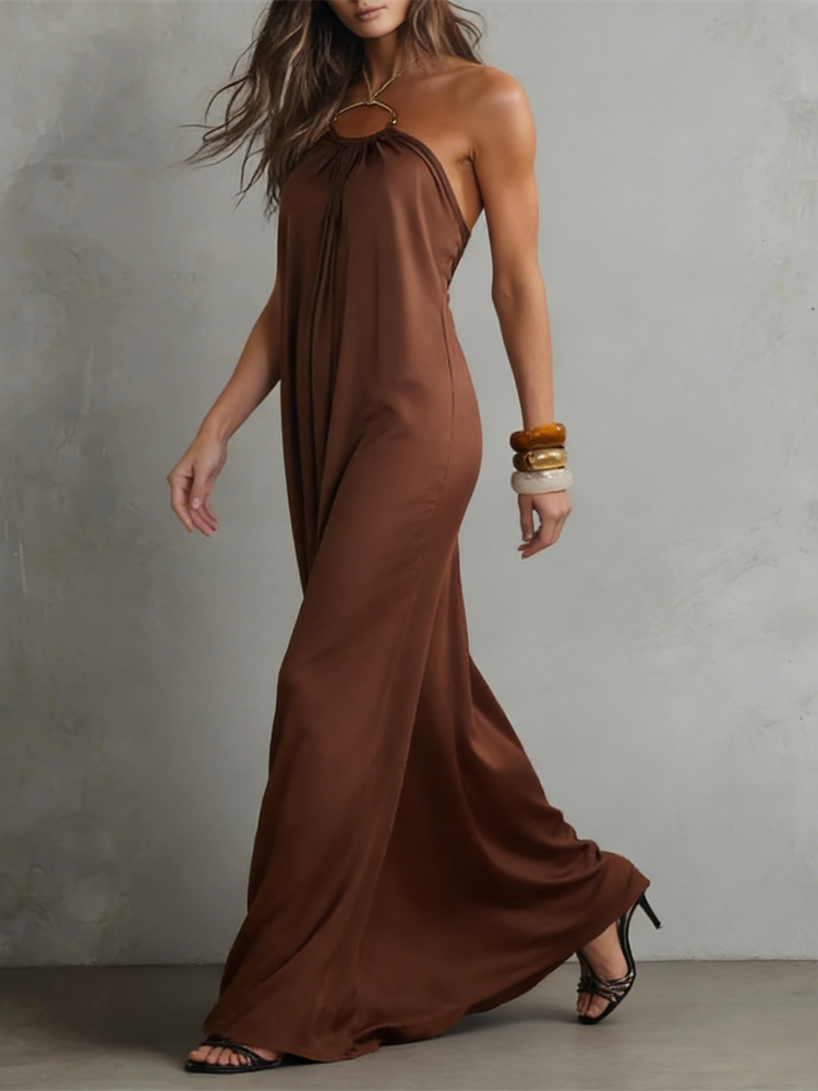 Vintage Elegant Hanging Neck Cami Maxi Dress-elviree