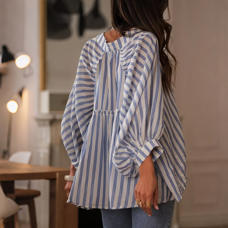 Women's Elegant Stripes Cotton And Linen Top-elviree