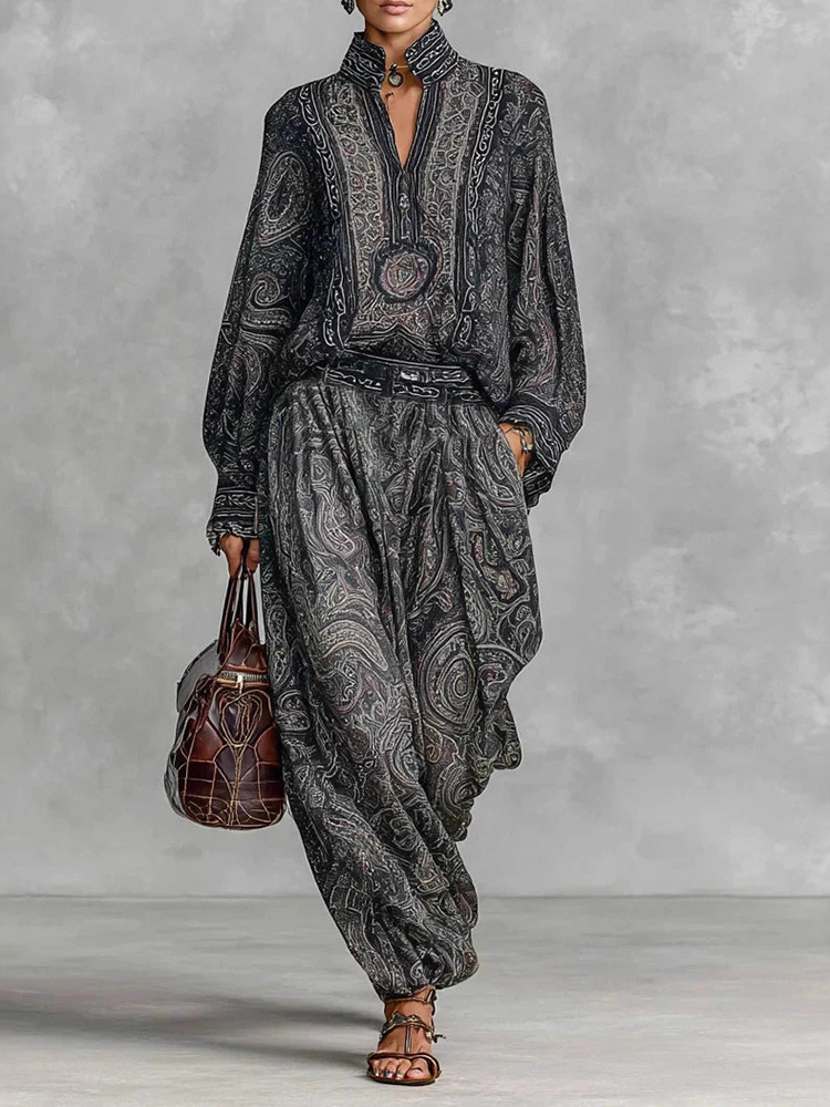 Paisley Pattern Premium Retro Style Two-piece Set-elviree