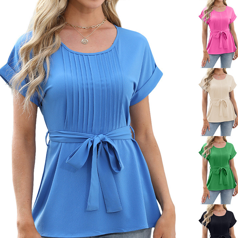 Casual Shirt Ruffled Ladies Short-sleeved T-shirt-elviree