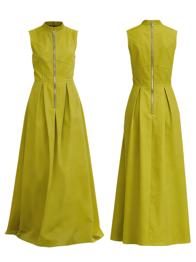 Vintage Round Neck Zip Up Comfy Maxi Dress-elviree