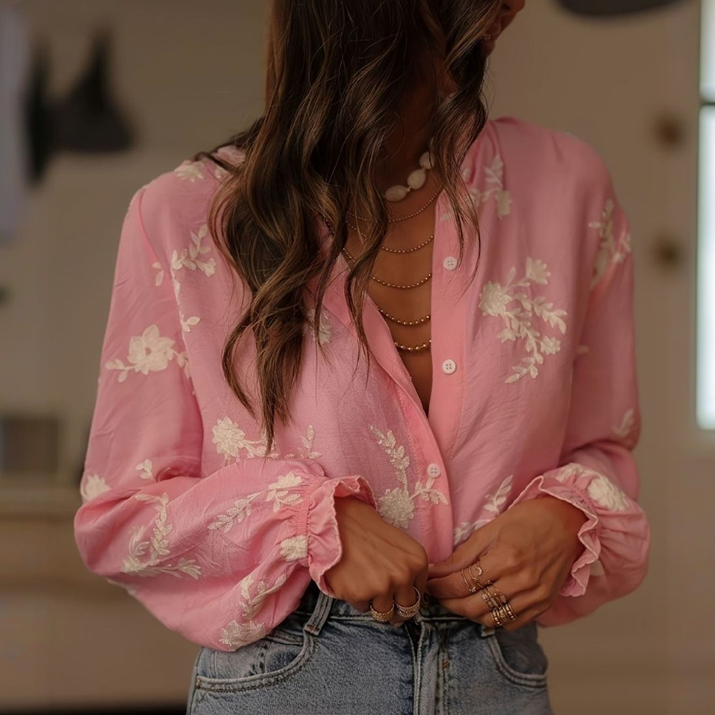 Women's Elegant Casual Floral Embroidered Cotton And Linen Blouse-elviree