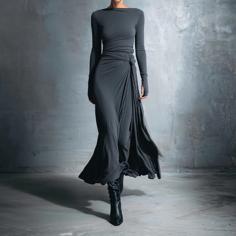 Elegant And Simple Women's Long-sleeved Dress-elviree