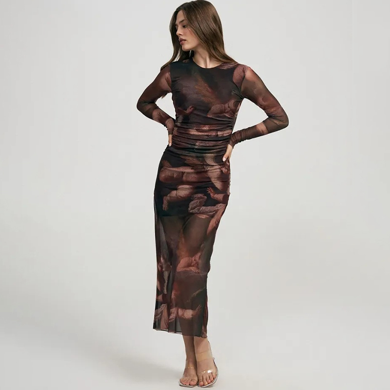 Women's Retro Slim Fit Fashion Printed Dress-elviree