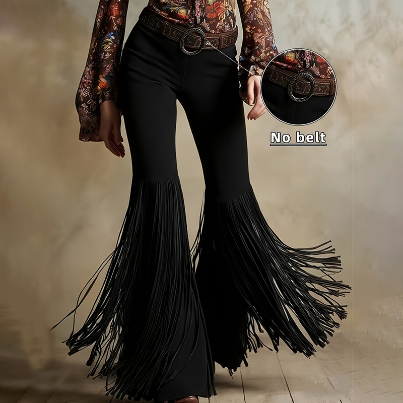 Vintage Western-style Tassel Suede Trousers-elviree