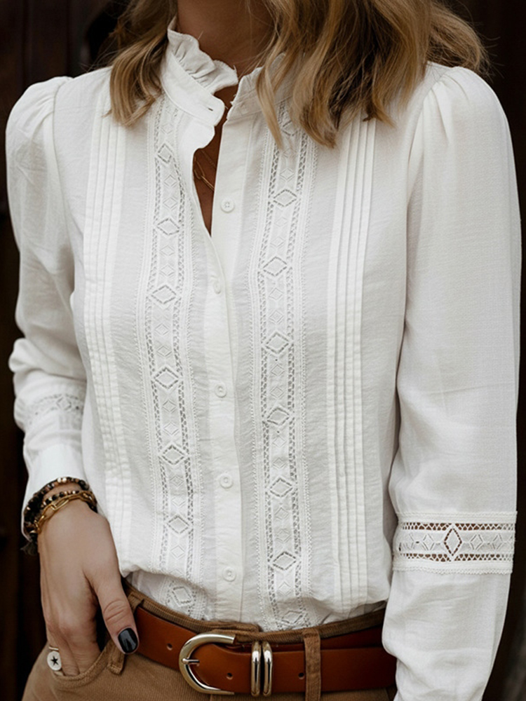 Women's Elegant Lace Floral Embroidered Linen Top-elviree