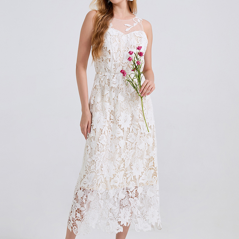 Women's Embroidered Floral Lace Dress-elviree