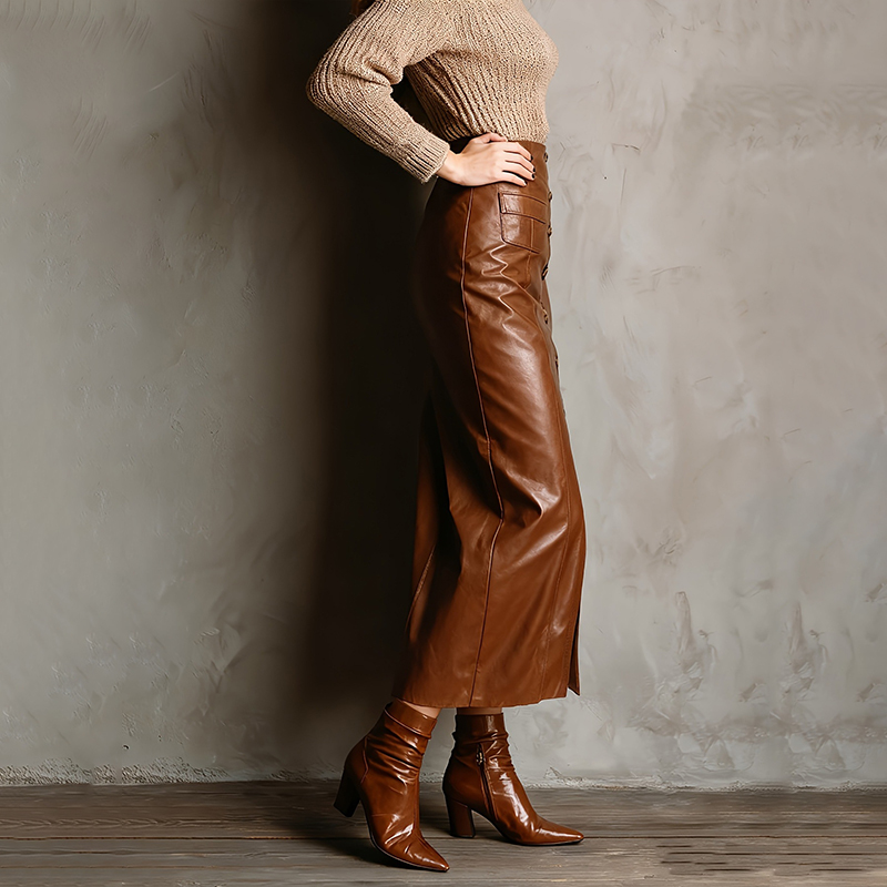 Retro Sexy Button Slit Slim High Waist Bag Hip Skirt-elviree