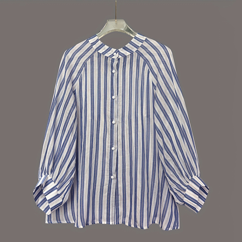 Women's Elegant Stripes Cotton And Linen Top-elviree