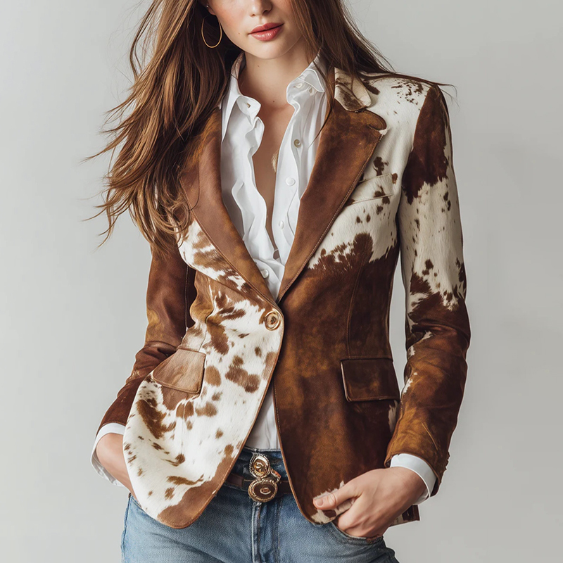 Vintage Cowhide Pattern Statement Blazer-elviree
