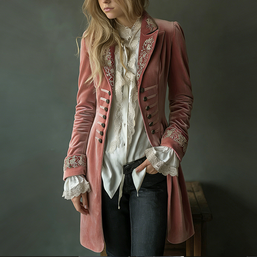 Women's Retro Patchwork Lace Velvet Coat-elviree