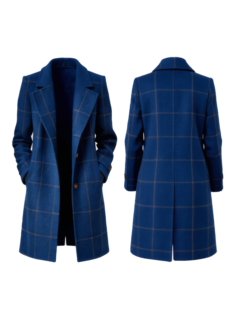 Classy Retro Plaid Lapel Wool Coat-elviree