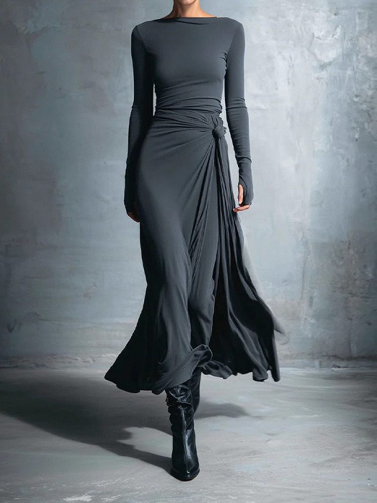 Elegant And Simple Women's Long-sleeved Dress-elviree