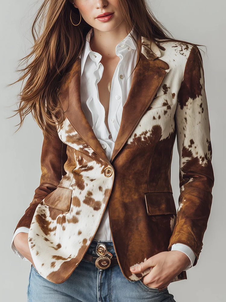 Vintage Cowhide Pattern Statement Blazer-elviree