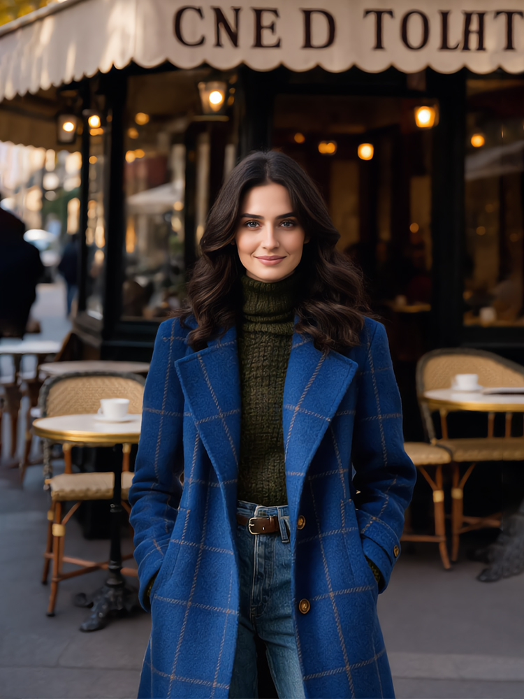 Classy Retro Plaid Lapel Wool Coat-elviree