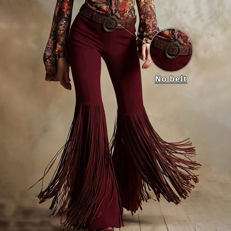 Vintage Western-style Tassel Suede Trousers-elviree