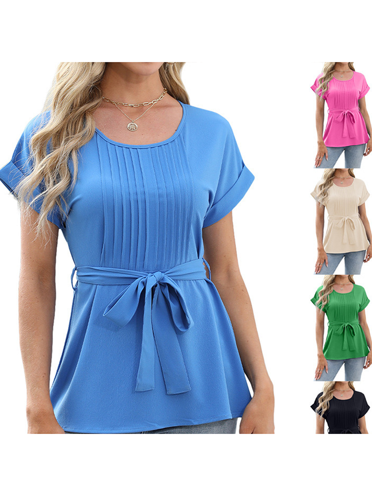 Casual Shirt Ruffled Ladies Short-sleeved T-shirt-elviree