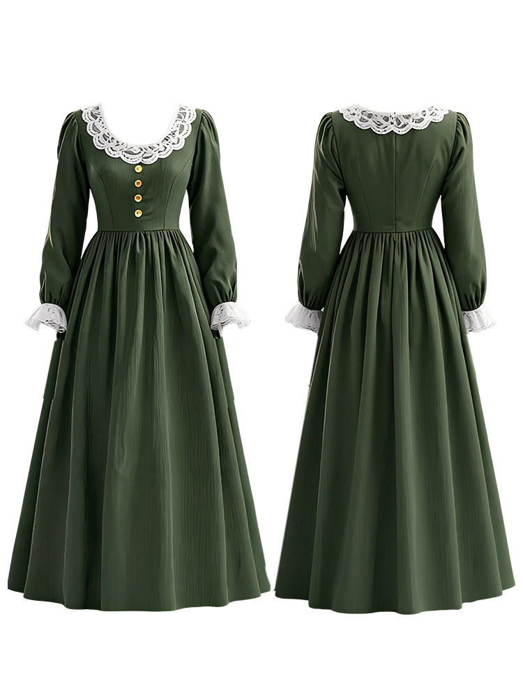 Vintage Lace Patchwork Pleated Linen Maxi Dress-elviree