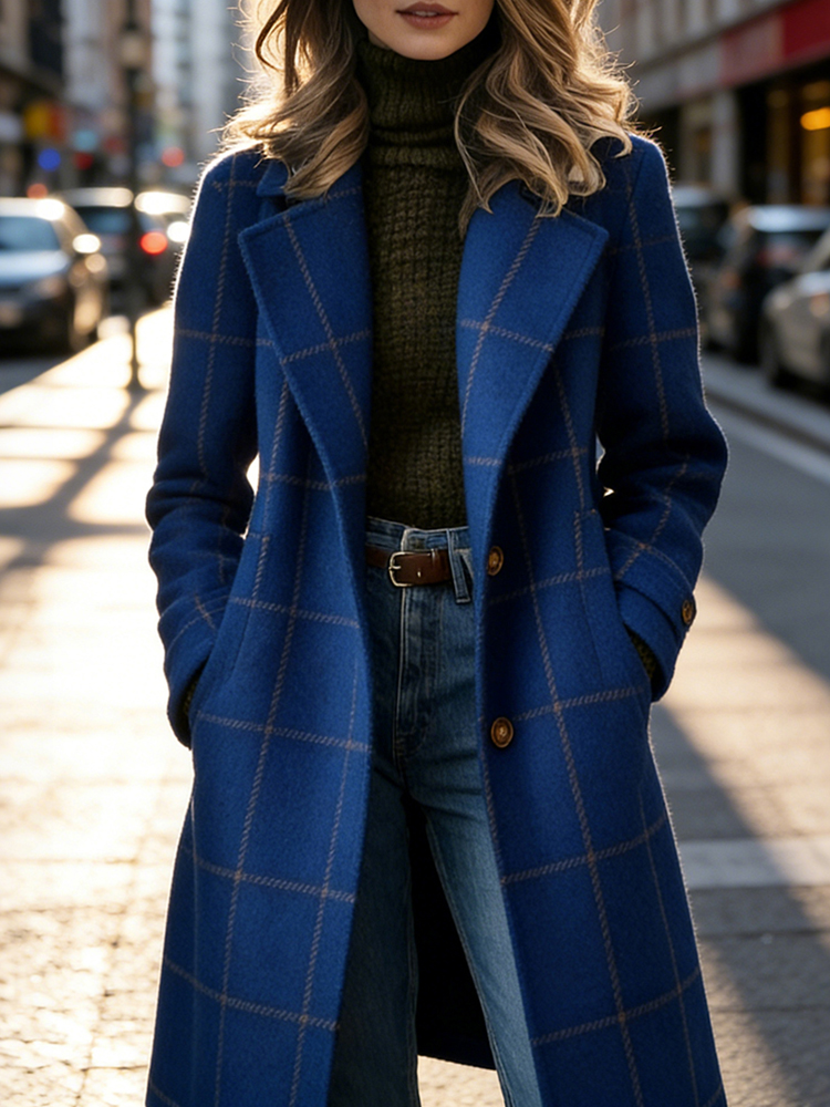 Classy Retro Plaid Lapel Wool Coat-elviree