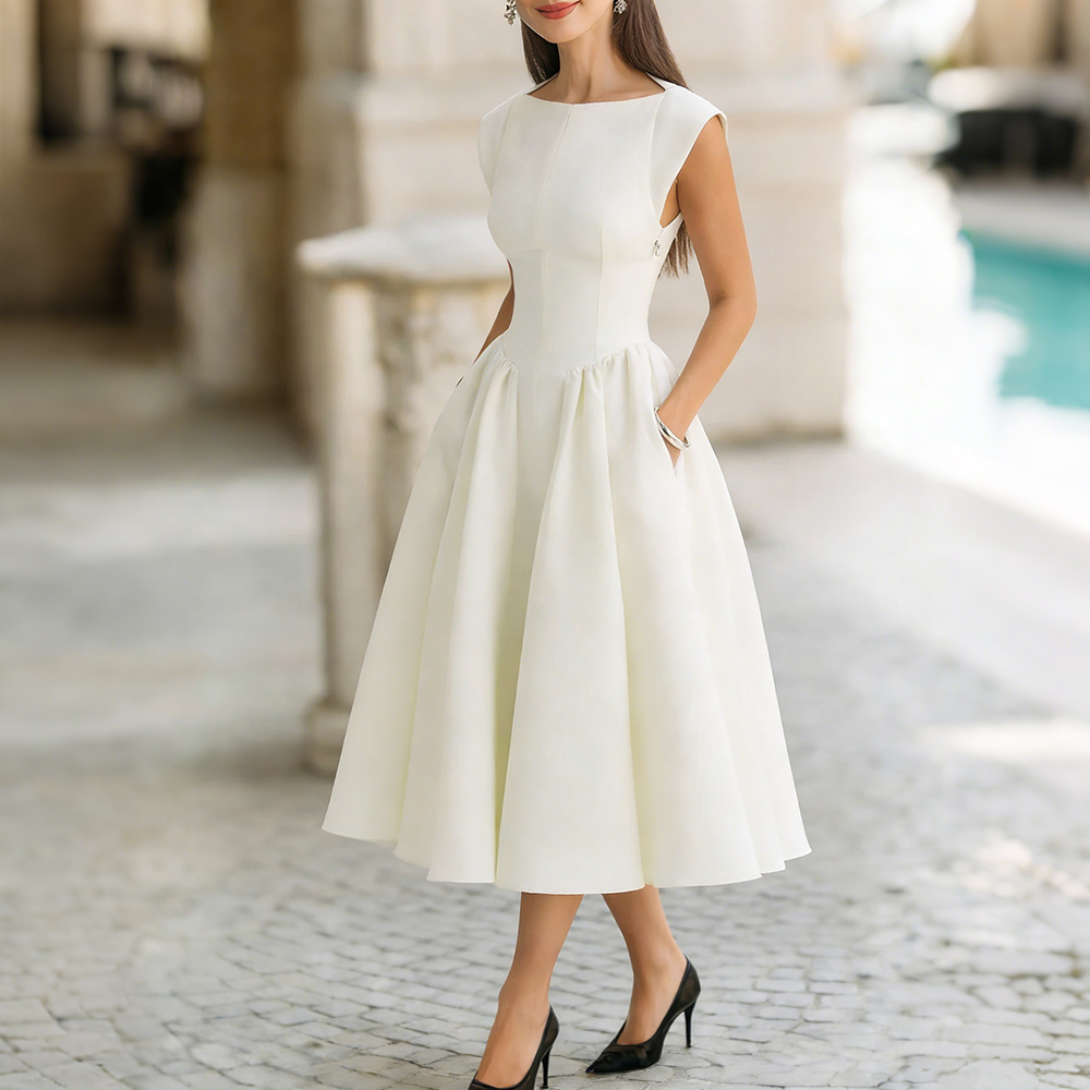 Classy Wide Skirted Backless Maxi Dress-elviree