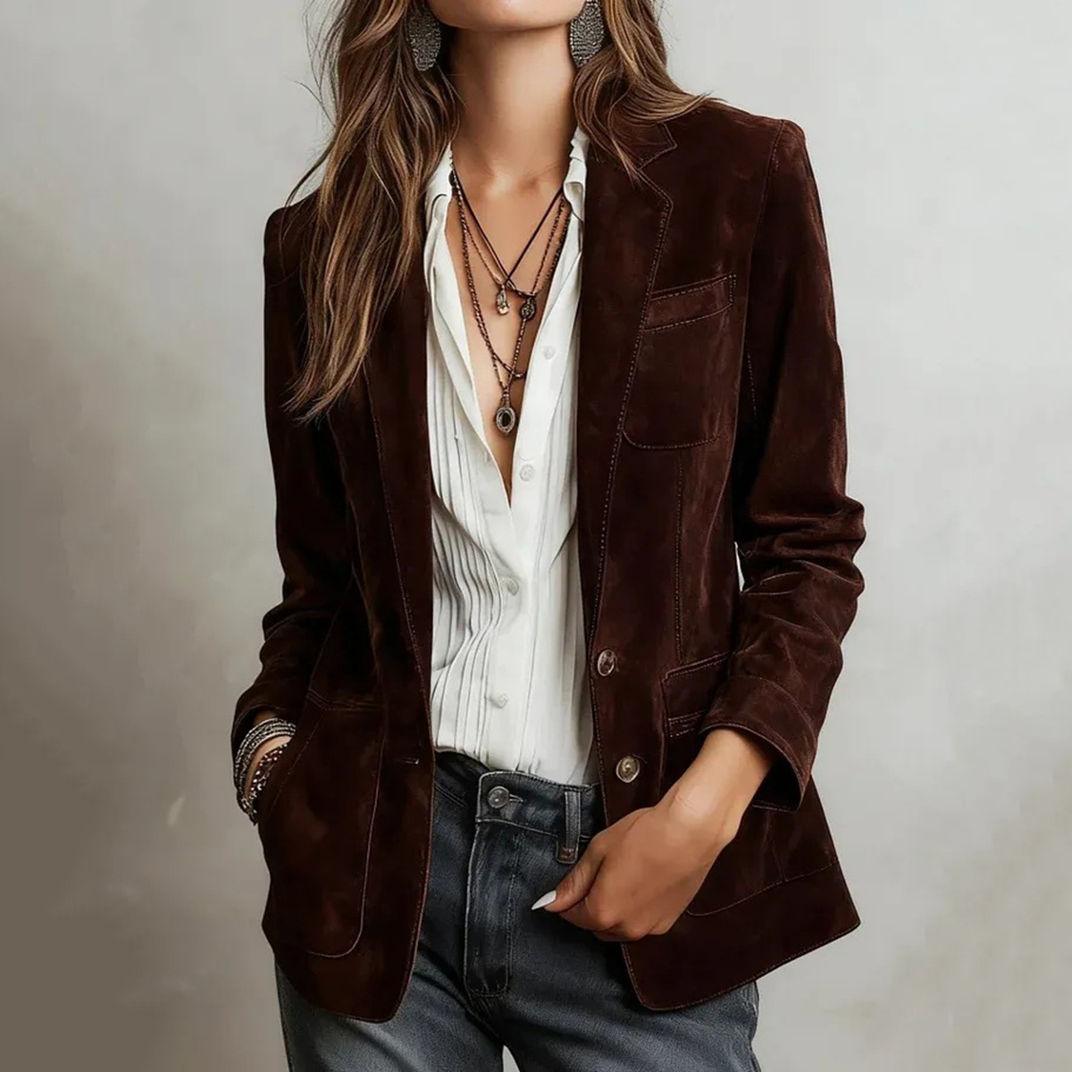Vintage Suede Single-breasted Jacket-elviree