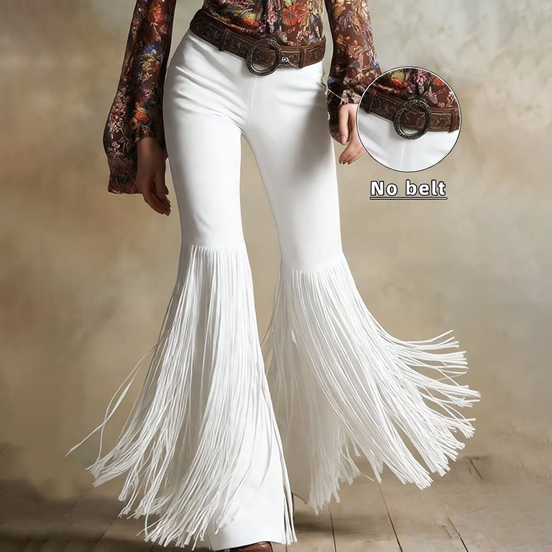 Vintage Western-style Tassel Suede Trousers-elviree