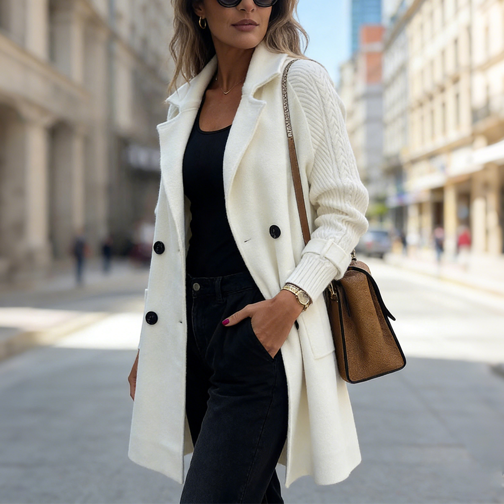 Casual Knitted Sleeve Mid-length Wool Coat-elviree