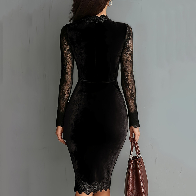 Women's Retro Elegance With Lace Trim Embroidered Dress-elviree