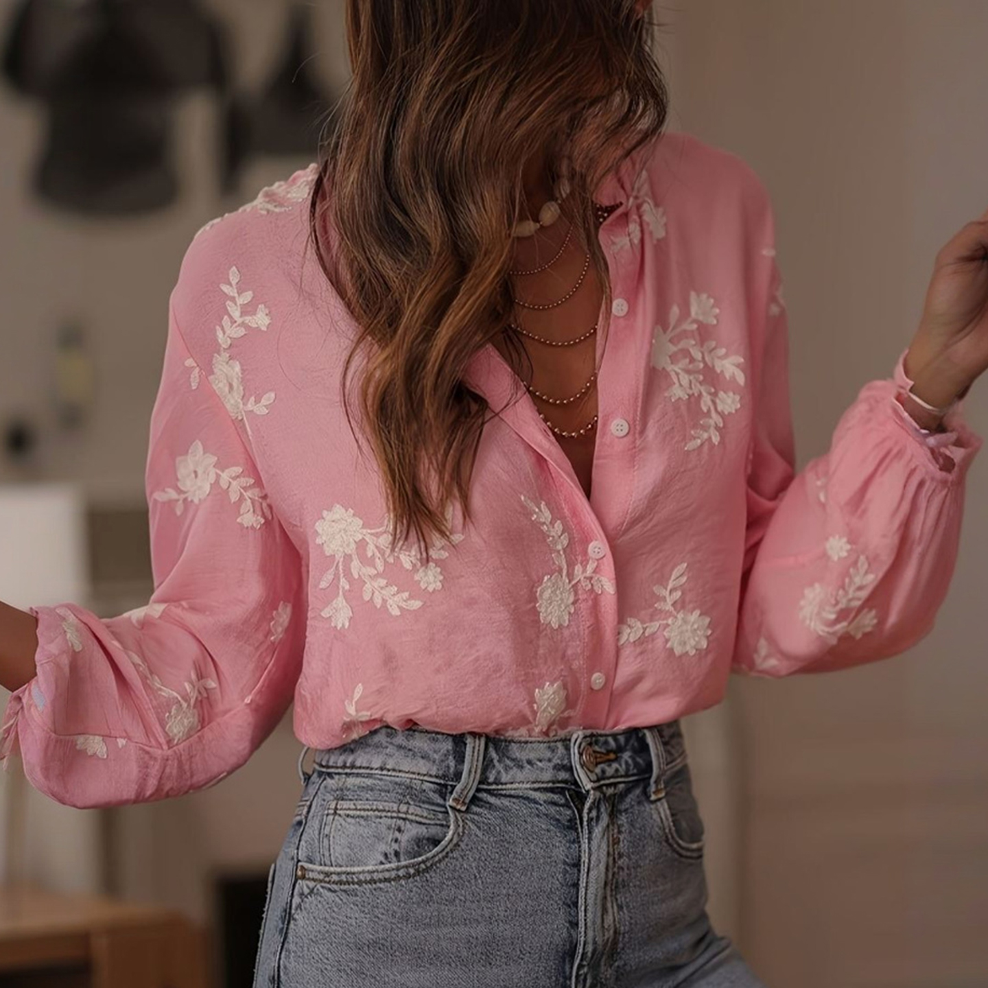 Women's Elegant Casual Floral Embroidered Cotton And Linen Blouse-elviree