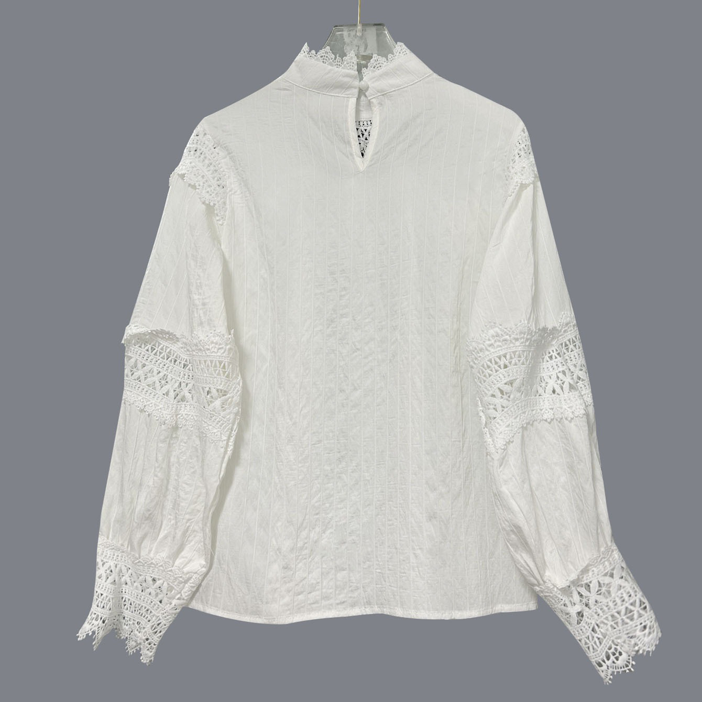 Women's Elegant Floral Lace Cotton And Linen High Collar Top-elviree