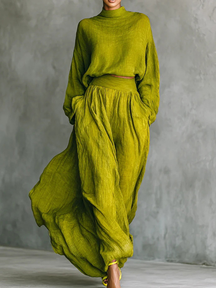 Vintage Classy Shirt & Skirt Flowy Linen Two Piece Set-elviree