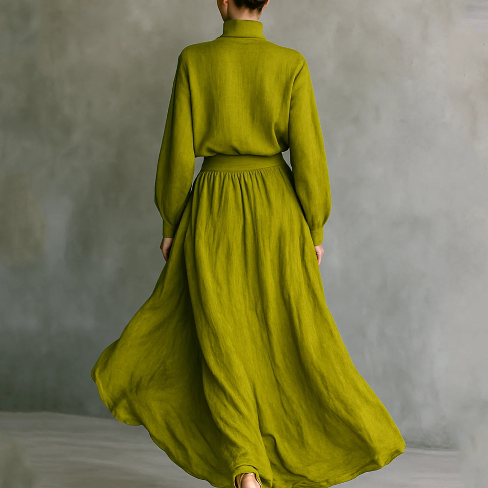 Vintage Classy Shirt & Skirt Flowy Linen Two Piece Set-elviree