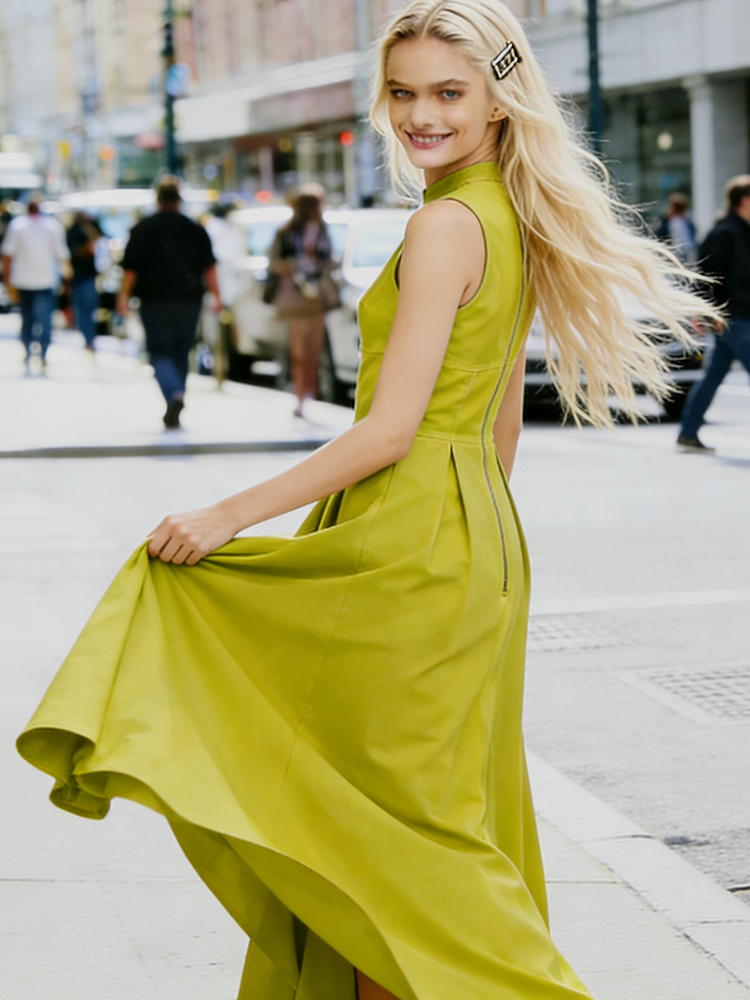 Vintage Round Neck Zip Up Comfy Maxi Dress-elviree