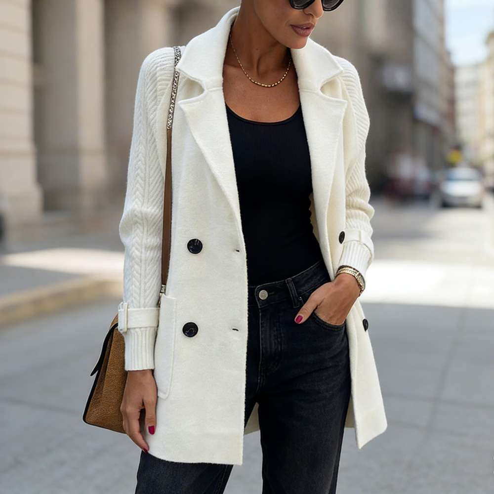 Casual Knitted Sleeve Mid-length Wool Coat-elviree