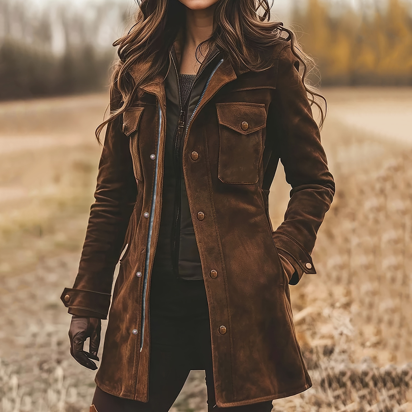 Vintage Suede Colorblock Multi Pocket Zipped Jacket-elviree