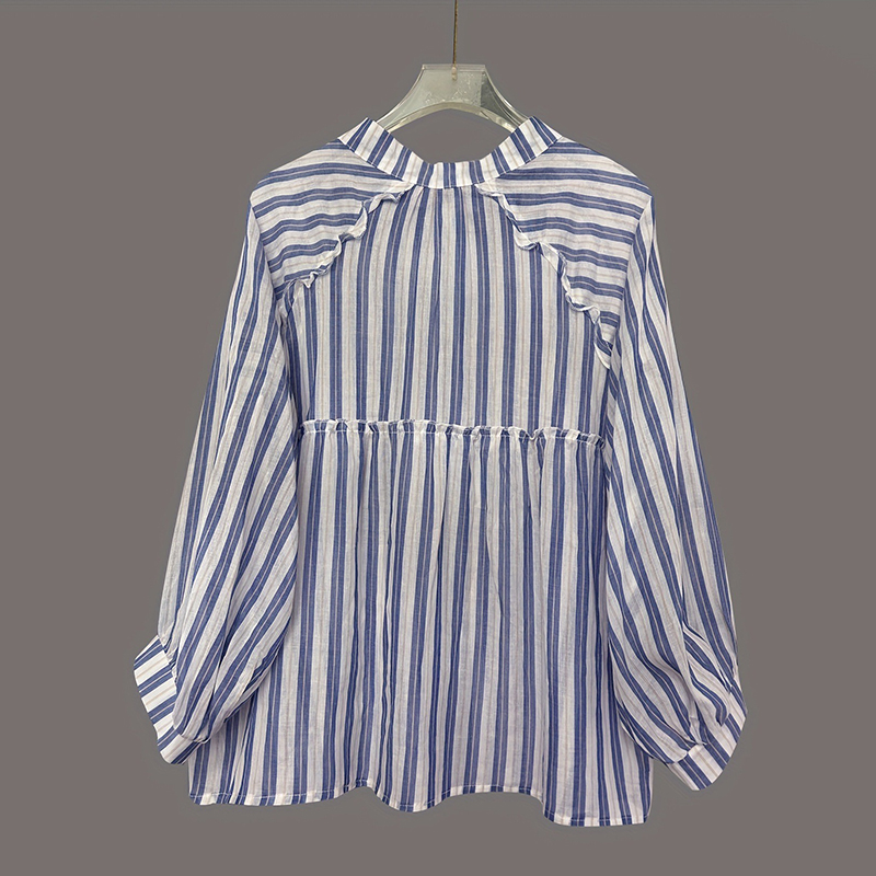 Women's Elegant Stripes Cotton And Linen Top-elviree