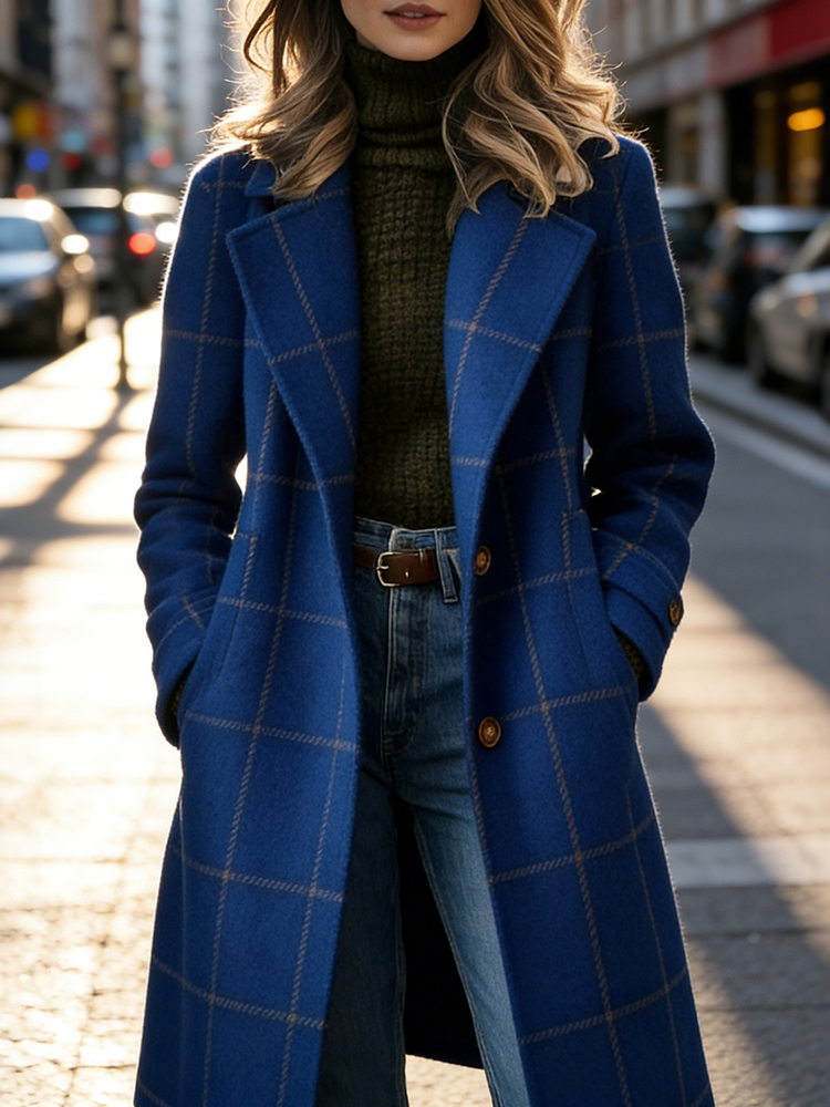 Classy Retro Plaid Lapel Wool Coat-elviree
