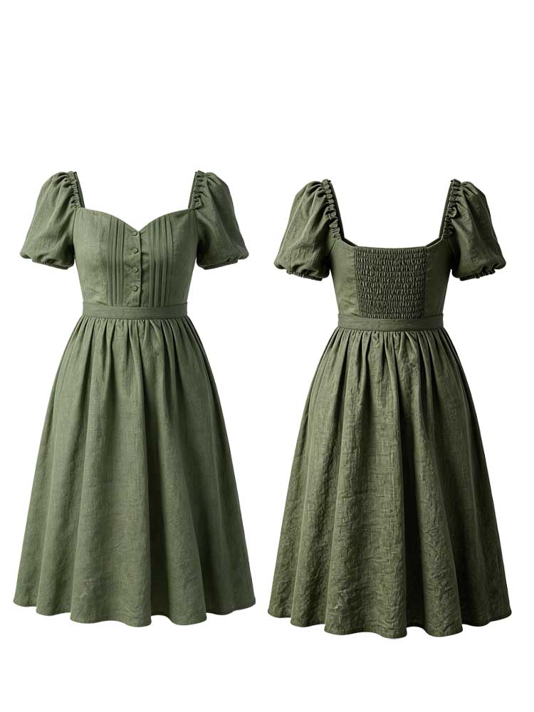 Retro Linen Countryside Style Waist-cinching Dress